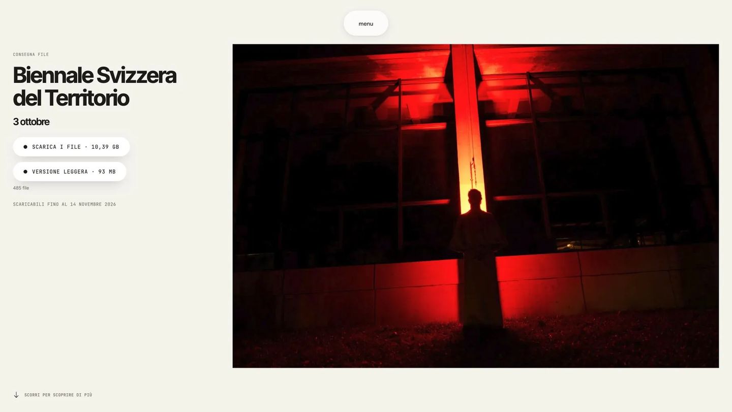 File Transfer: consegna delle fotografie della Biennale Svizzera del Territorio, con download originali e versione leggera