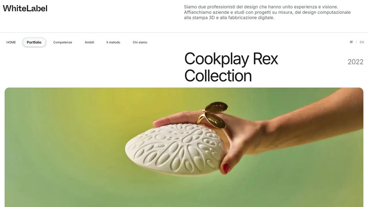 WhiteLabel: pagina del progetto Cookplay Rex Collection con crediti