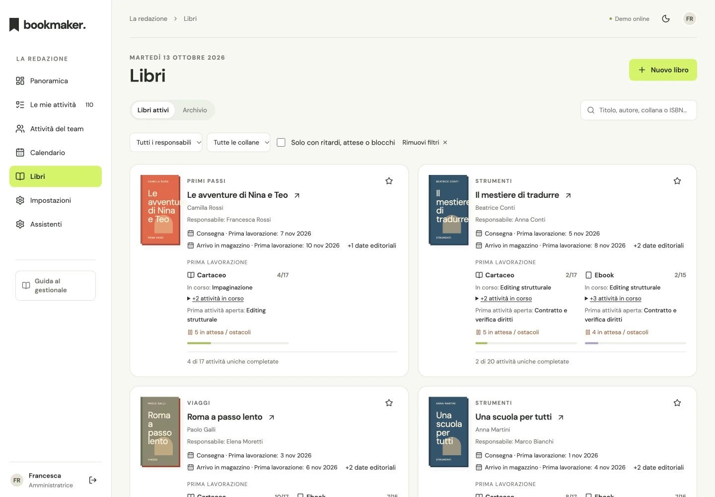 Bookmaker: catalogo desktop dei libri della redazione dimostrativa