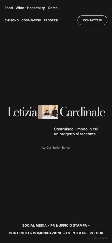 Letizia Cardinale: homepage mobile per comunicazione food e hospitality