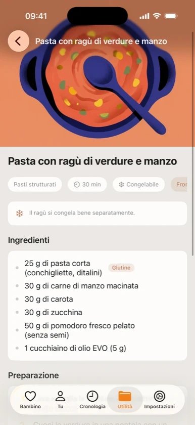 Ribbon Family: dettaglio di una ricetta nell’app