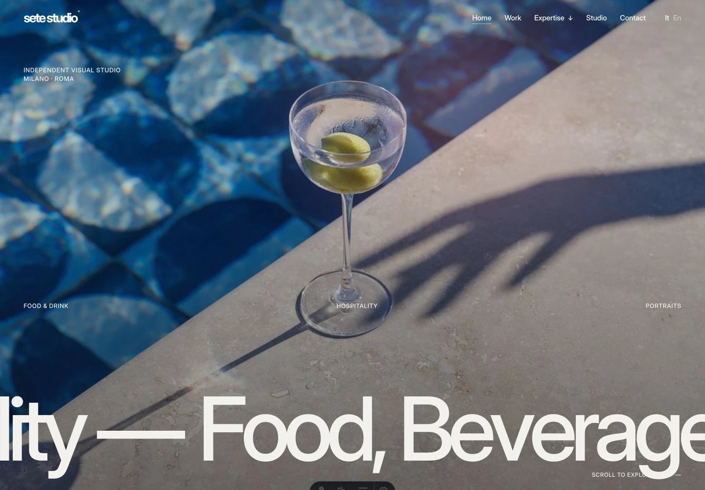 Sete Studio: homepage desktop di food, beverage e hospitality