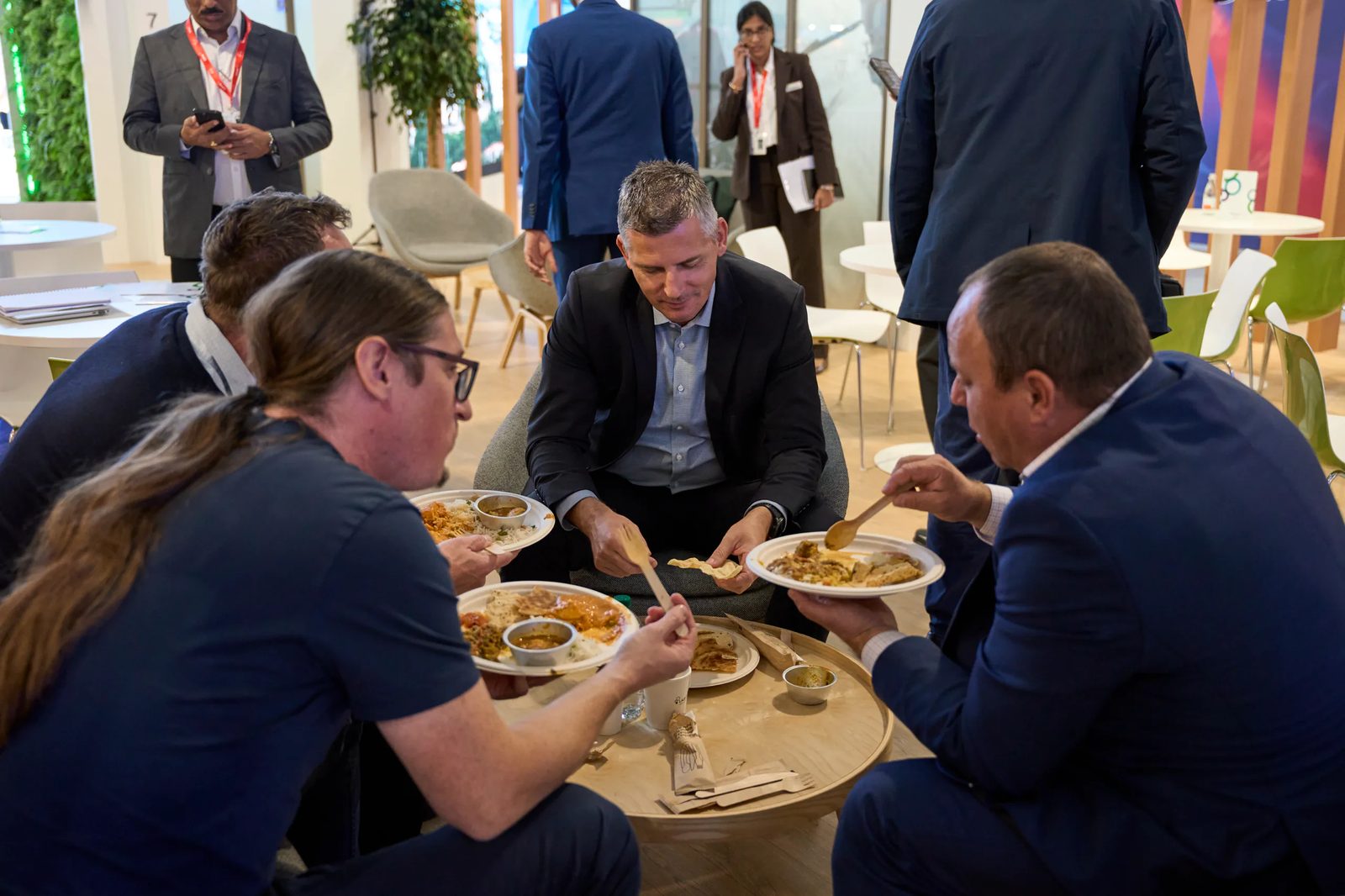 Participants sharing a break at the exhibition