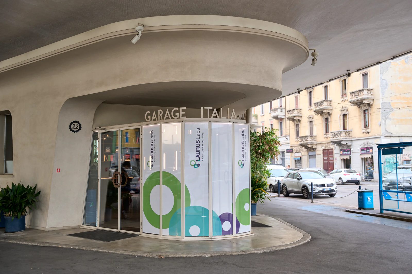 Entrance to the corporate evening venue in Milan