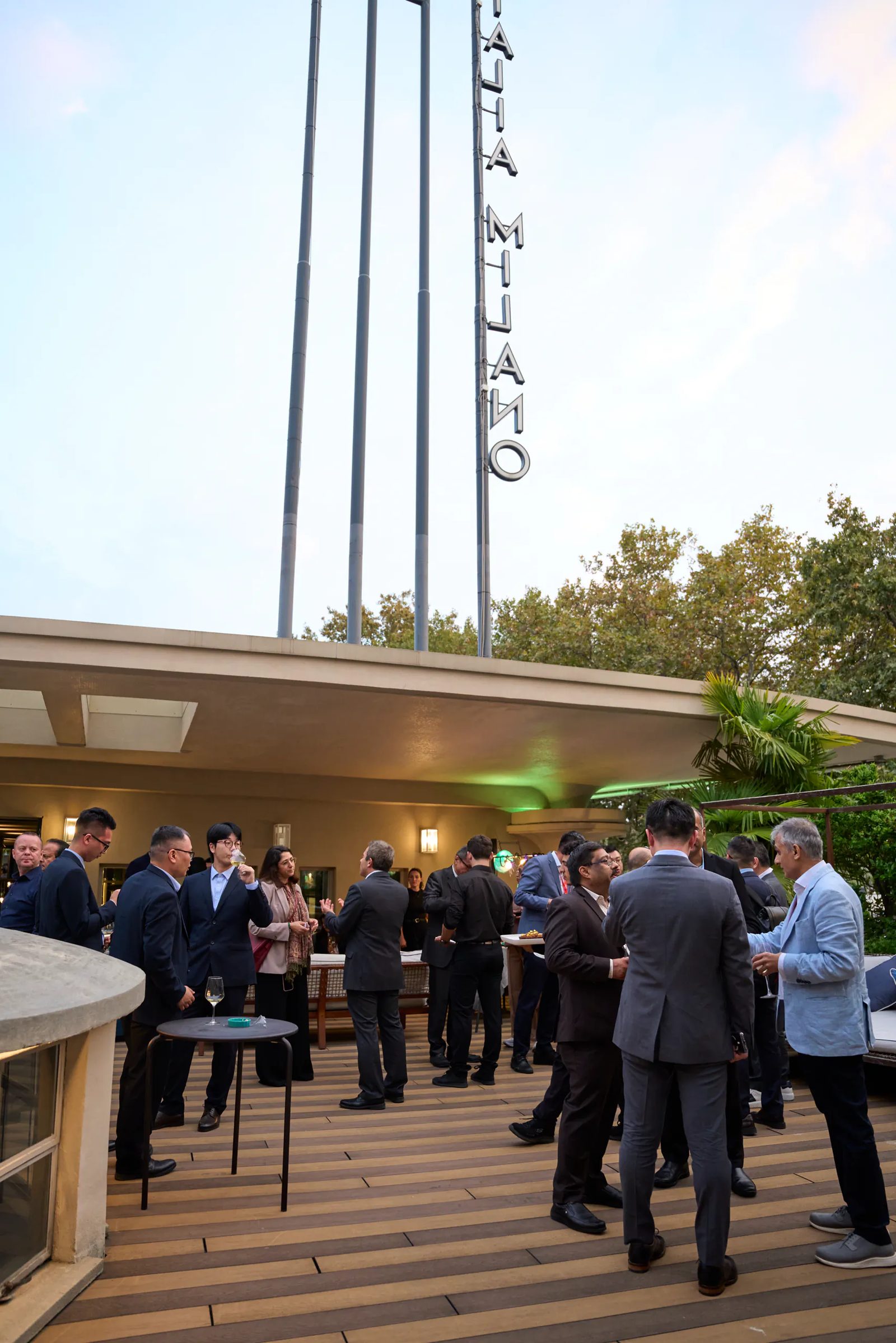 Guests on the terrace during the drinks reception