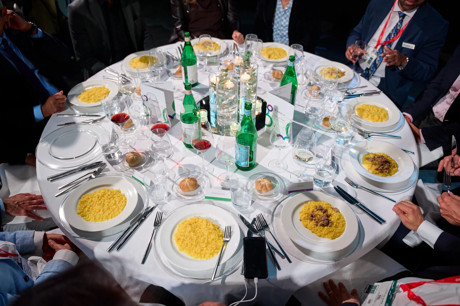 Overhead view of a corporate dinner table