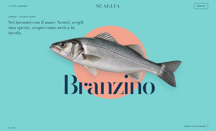 Scaglia: sito web del ristorante, pagina dedicata al branzino