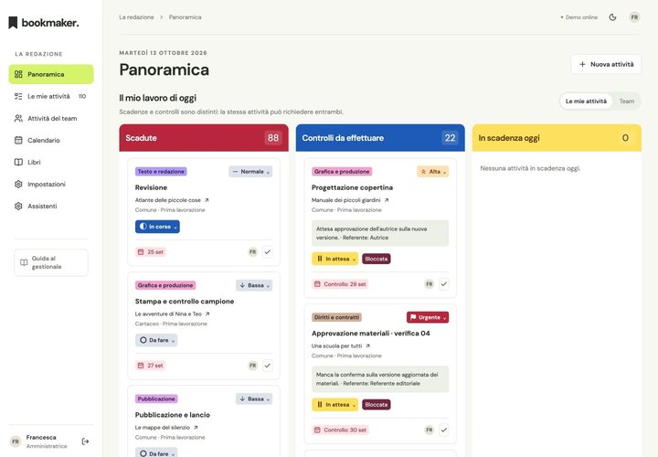 Bookmaker: panoramica desktop della redazione dimostrativa