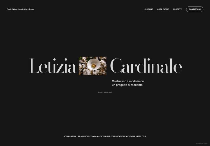 Letizia Cardinale: homepage desktop con identità tipografica