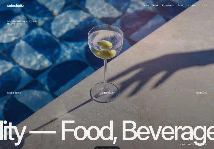 Sete Studio: homepage desktop di food, beverage e hospitality